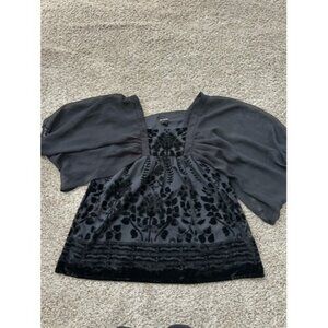 H&M Conscious Collection Blouse Top Velvet Burnout Sheer Batwing Sleeve Black 2